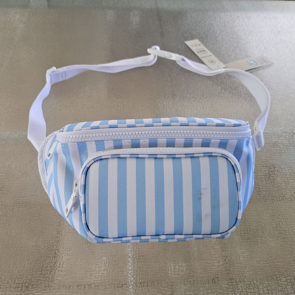 No Boundaries Blue Stripe Cooler Belt Bag Insulated Crossbody Waist Pack Travel